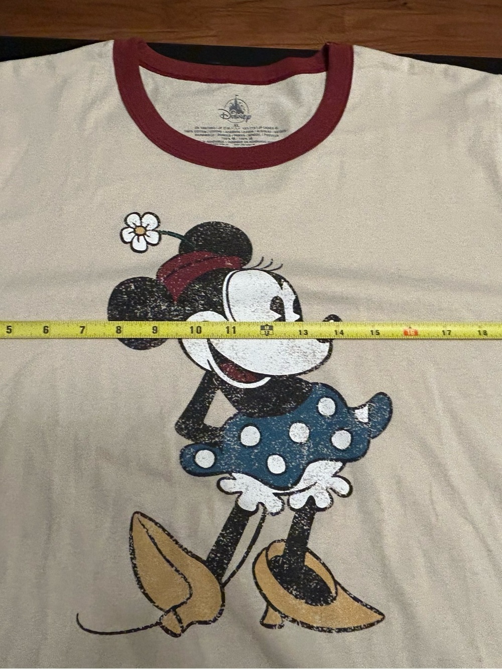 NWT Vintage Style Minnie Mouse Ringer Tee - Cream & Burgundy - Picture 7 of 8